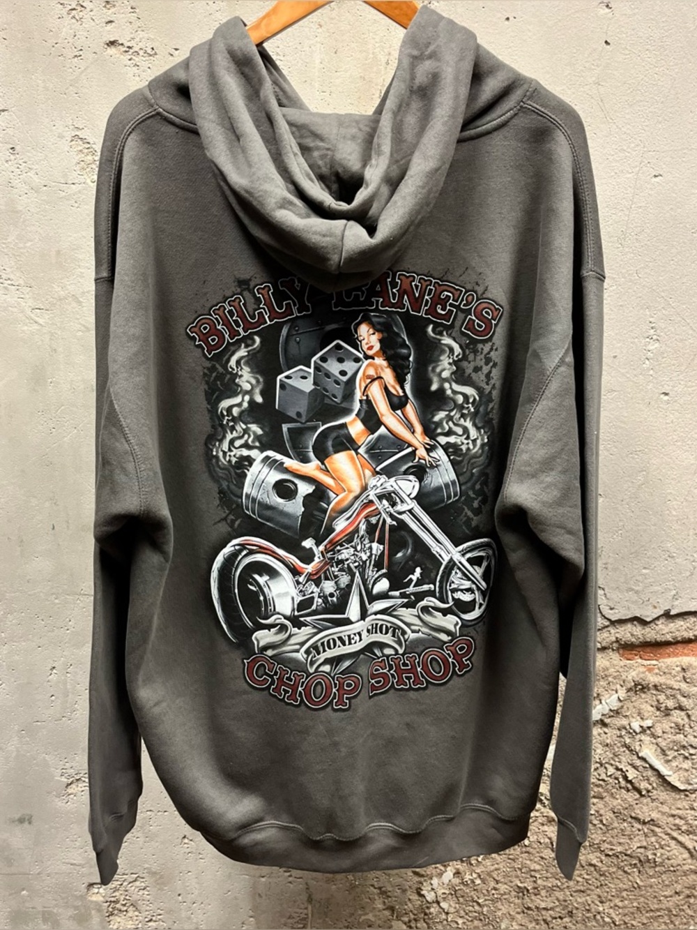 ODM Biker Chop Shop Pinup Retro Double Sided Y2K Biker Hoodie XL Oversized